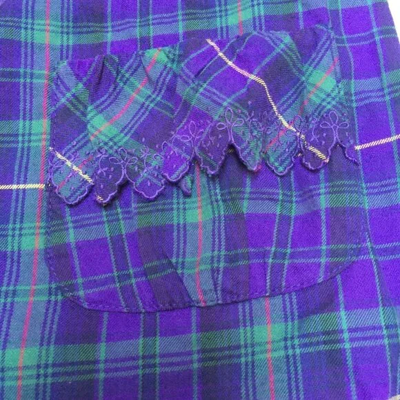 Ralph Lauren Girls' Size 12 Short Sleeve Ruffle Dress Purple/Green Plaid Cotton